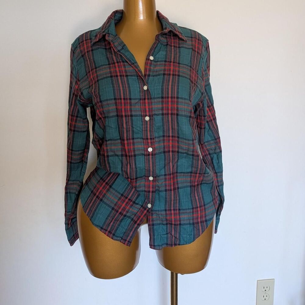 Universal Thread Red Green Plaid Flannel Shirt XS Women's Button Down Top NWT